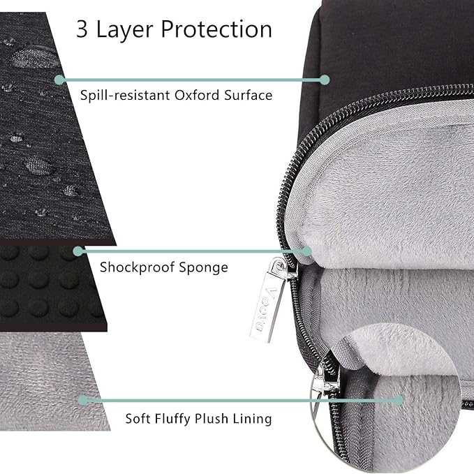 Voova Laptop Bag 17 17.3 Inch Waterproof Laptop Sleeve Case with Shoulder Straps & Handle, Computer Case Cover Slim Briefcase Compatible with 17-18” Hp Dell Asus Acer, Black