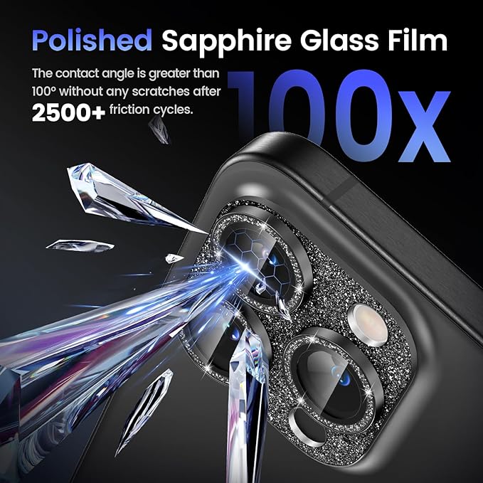 Tensea for iPhone 16 Pro/iPhone 16 Pro Max/iPhone 15 Pro/iPhone 15 Pro Max Camera Lens Protector, Metal Aluminum Alloy Tempered Glass Cover Camera Screen Protector Accessories, Case Friendly