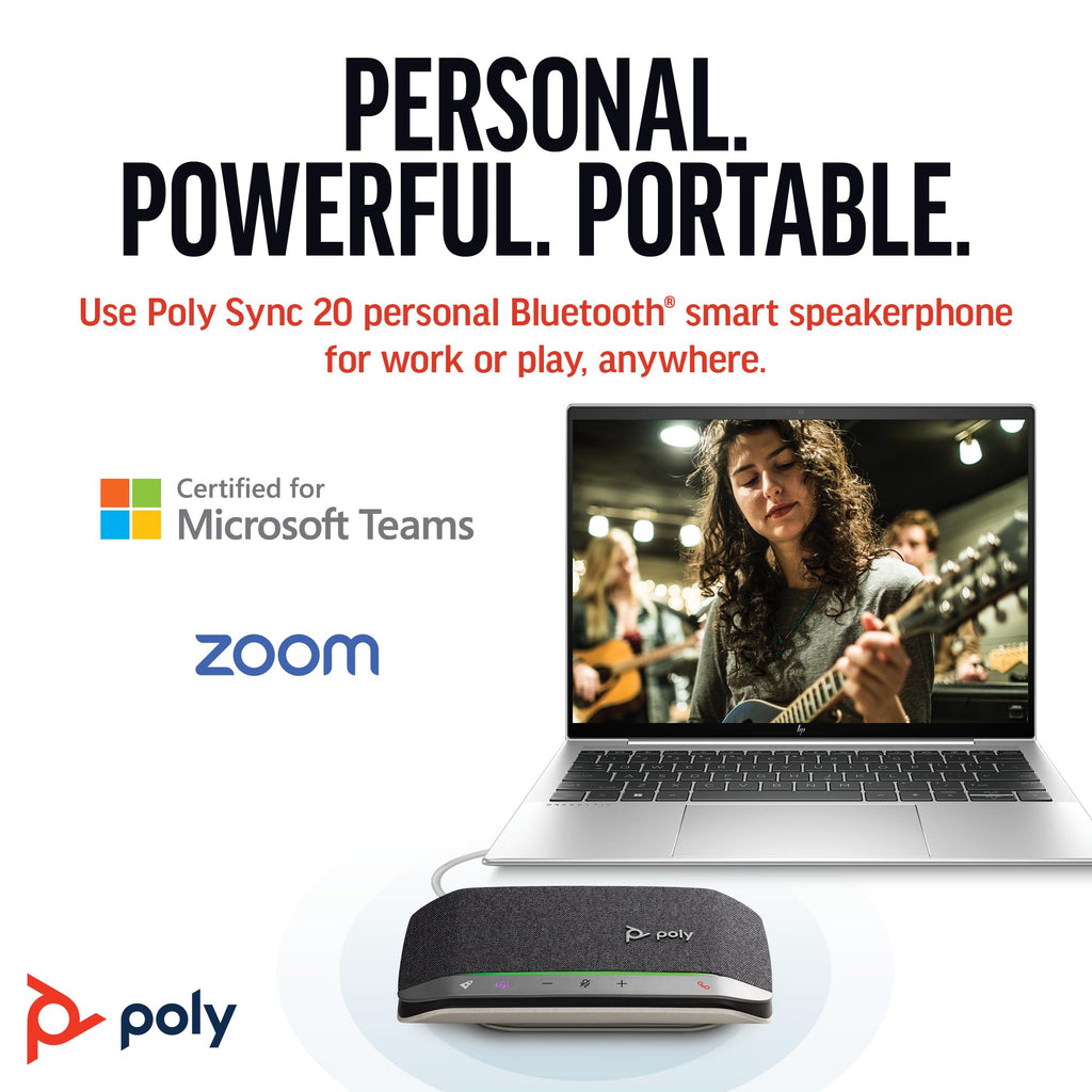 Poly Sync 20 USB-C Personal Portable Smart Speakerphone (Plantronics) – Long Battery Life – Noise/Echo Reduction -Works w/Teams (Certified), Zoom, PC, Mac, Mobile – Amazon Exclusive
