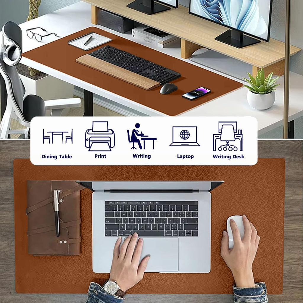 PU Leather Desk Pad Protector Gaming Mouse Pad Non Slip Desk Mat for Keyboard and Mouse Waterproof Desk Writing Pad for Office and Home Desk Accessories(Brown, 47.2 * 17.7)