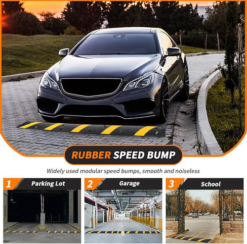 7 Ft Speed Bump for Road, Heavy Duty Rubber Speed Bumps for Driveway with End Caps, 2 Channel Modular Traffic Speed Bump Hump for Asphalt Concrete Gravel