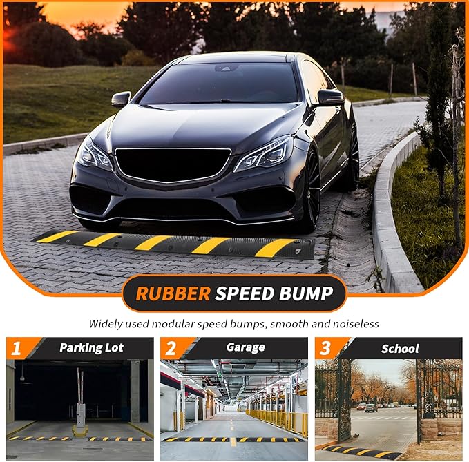 Heavy Duty Speed Bumps for Driveway, 2 Pack 6Ft Rubber Speed Bumps, 2 Channel Modular Traffic Speed Bump Hump Cable Protector Ramps for Asphalt Concrete Gravel Driveway Road with 6 Bolt Spikes
