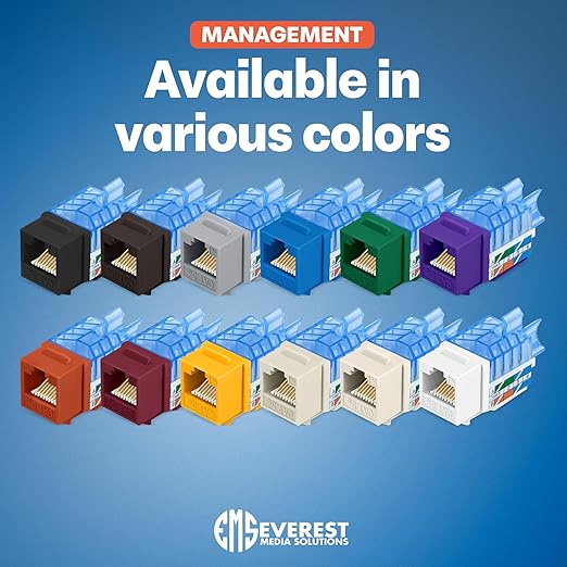 Everest 45° Angled RJ45 Cat5e Keystone Jacks 10-Pack in Yellow - Slim Profile Female RJ45 Connectors - Cat 5e Keystone Jack - Compatible with 45° Angled Speed Termination Tool - 45Term (B0BL3GS7ZY)