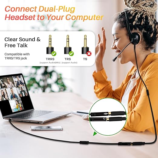 1/8inch Aux Headphone Splitter 2 Way Cable 2FT, 3.5mm 1 Male to 2 Female Mic and Audio Y TRRS Adapter, Compatible with Headset Earphone Switch 2/PS4/PS5 Steam Deck Xbox PC Laptop Phone Tablet Gaming