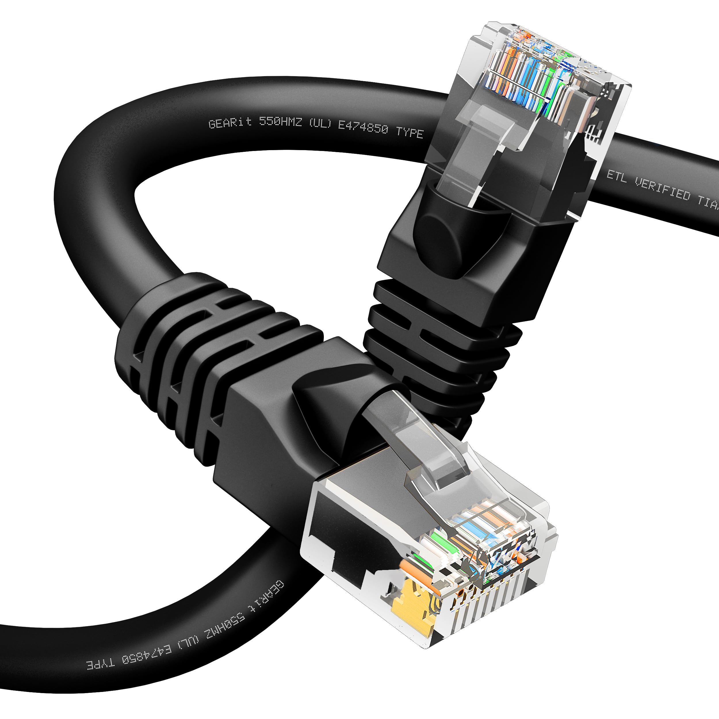 GEARit Cat6 Patch Cables 75 ft Black (1 Pack) - Cat6 Ethernet Cable 75 ft Black/Ethernet Cable, 10Gbps 24AWG Pure Copper, Snagless RJ45 for Router, Switch, PC, PS5, Server