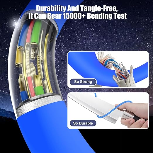 3-Pack Blue [3.3FT+6.6FT+10FT] 60W USB C to USB C Cable, Type C Fast Charging Cable for iPhone 16 15 Pro Plus Pro Max，for Galaxy S24 S23, for iPad Pro/Air, for MacBook Pro/Air and More