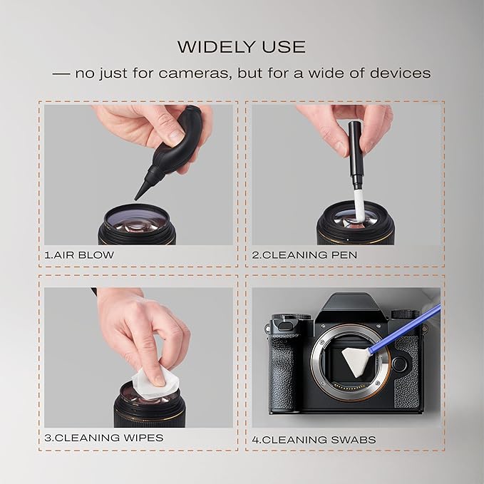 Camera Lens Cleaning Kit for DSLR and Sensitive Electronics, 9-in-1 Lens Cleaner Spray, Camera Pen, Blower, Wipes, Sensor Cleaner, Photographer Gifts & Accessories