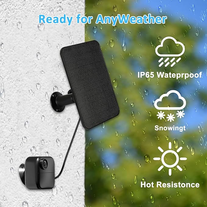 6W Solar Panel Charger for Blink Outdoor/Outdoor(3rd Gen)/XT XT2 Camera Solar Panel with 13.1ft Waterproof Charging Cable, Waterproof Rubber Plug, 360°Adjustable (for Blink 3-3PC)