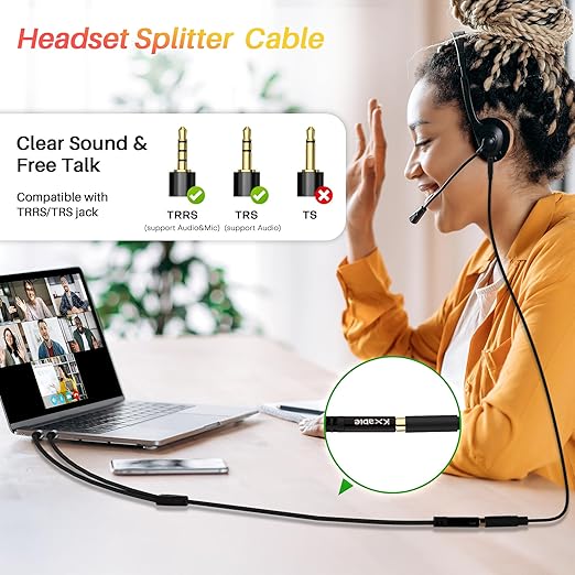 Headphone Splitter for Computer, 3.5mm Female to Dual 3.5mm Male Audio Splitter Cable, Stereo Jack Earphones Headset to PC Laptop Adapter, 1/8inch 2-in-1 Y Separator Aux Dongle Converters, 3FT