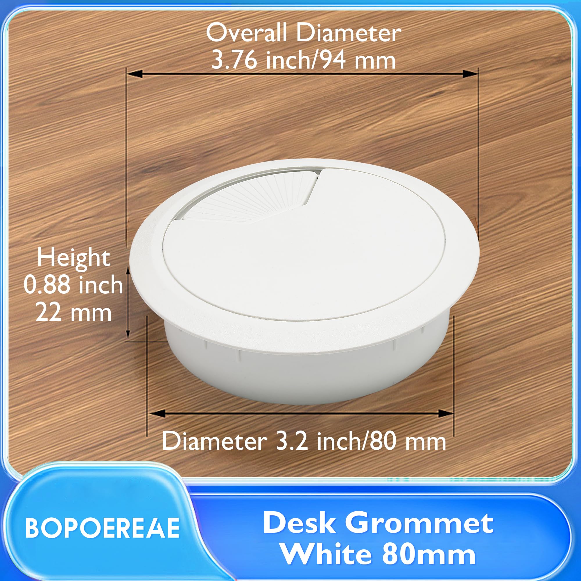 Desk Grommet 3-1/8" (80 mm), Desk Cord Hole Cover, White 2 Pcs