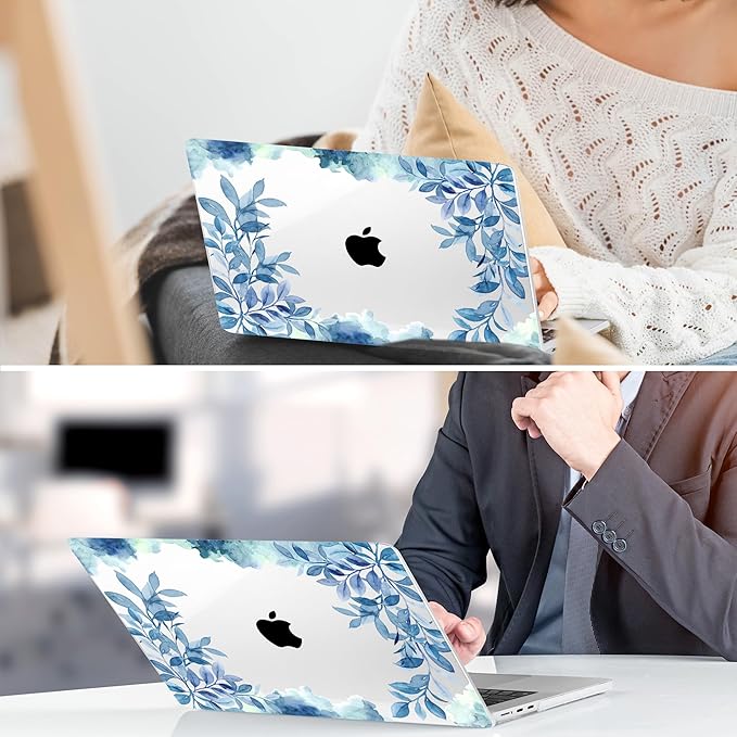 TWOLSKOO for M4 MacBook Air 13.6 inch Case 2025-2022 Release M4 A3240 M3 A3113 M2 A2681, Plastic Hard Shell & Screen Protector & Keyboard Cover & Trackpad Film, Blue Floral