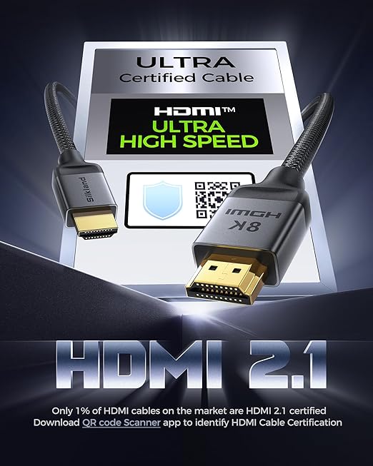 Silkland Certified Long 10K 8K HDMI 2.1 Cable 20ft, (Upgrade Braided) Ultra High Speed HDMI® Cable [8K@60Hz, 4K@120Hz] 48Gbps, HDR, eARC, HDCP 2.2/2.3, Compatible for PS5/Xbox/Soundbar/Roku TV