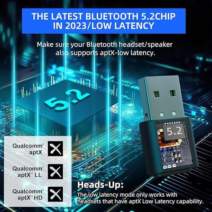 Smof USB Bluetooth Audio Adapter for PS5, PS4,Switch,Mac. Compatible Bone Conduction Headsets Wireless Audio Transmitter Dongle with aptX Low Latency Support, USB Bluetooth 5.2 Adapter