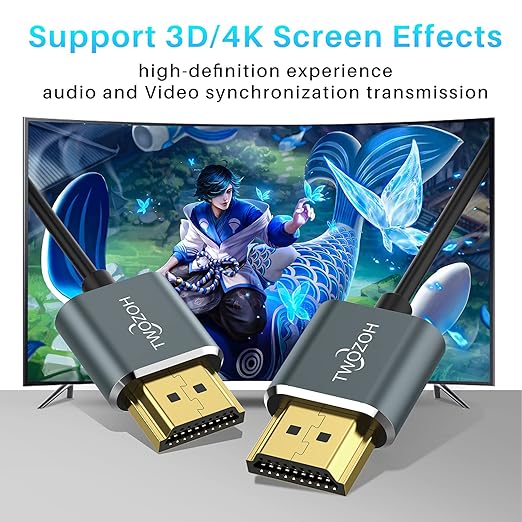 Twozoh Slim 4K HDMI Cable 3.3FT 5 Pack, Ultra Thin & Flexible Skinny HDMI to HDMI 2.0 Cord Support 4K/60HZ 18gbps Laptop, Monitor, PS5, PS4, Xbox One, Fire TV