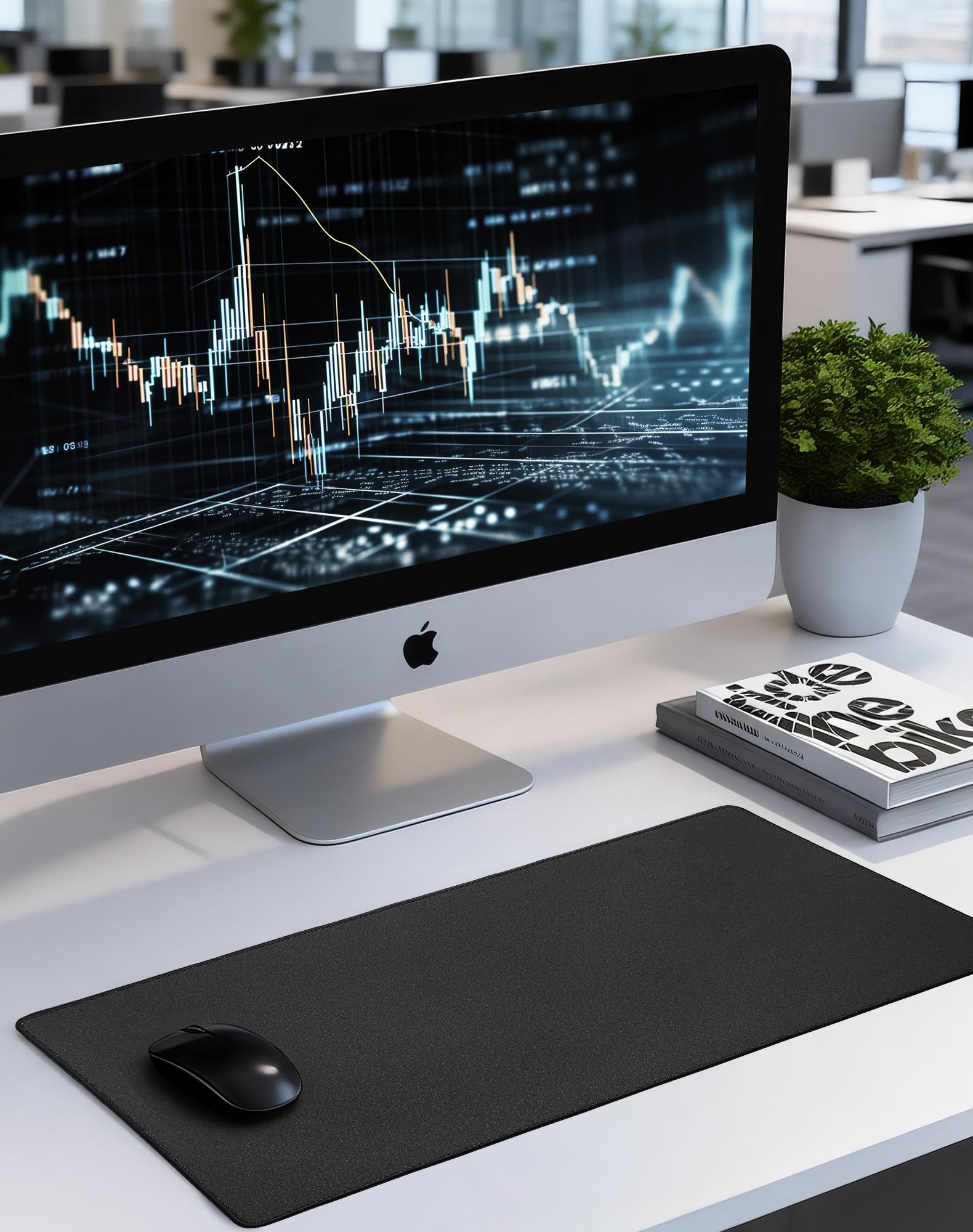 ALOANES Black Waterproof Desk Mat, Large Mouse Pad with Extended Mouse Mat, with Anti Slip Base, Stitched Edge, Grain Jacquard Surface, Perfect for Gamer, Office & Home, 3XL 15.74''x35.43''x0.12''