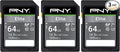 PNY 64GB Elite Class 10 U1 V10 SDXC Flash Memory Card - 100MB/s Read, Class 10, U1, V10, Full HD, UHS-I, Full Size SD (P-SD64GX3U1100EL-MP) (Pack of 3)