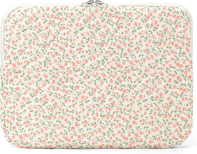 Puffy Laptop Sleeve 13-15.6 Inch Cute Quilted Laptop Protective Case Padded Floral Computer Sleeve for MacBook (B-Pink, 11 Inch)