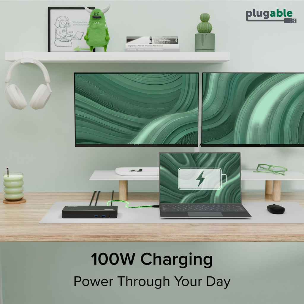 Plugable 12-in-1 USB C Triple 4K Docking Station, Three Displays with 3X HDMI or DisplayPort, Compatible with Mac M1 - M5 & Neo, Windows, Thunderbolt, USB4, USB-C (100W PD, 6X USB Ports, Ethernet)