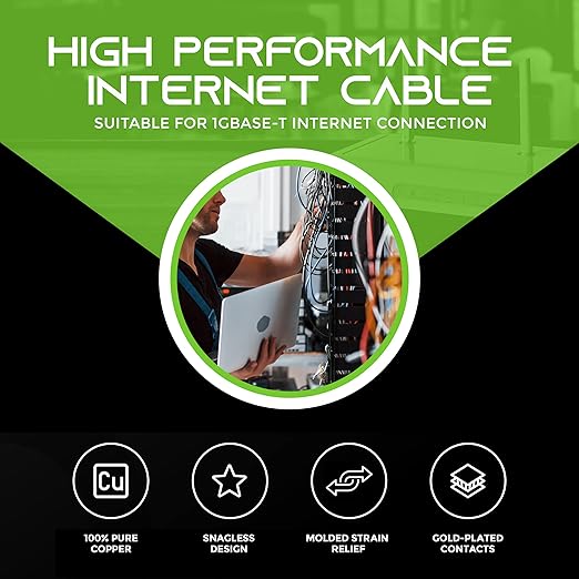 GearIt 24-Pack, Cat5e Ethernet Patch Cable 5 Feet - Snagless RJ45 Computer LAN Network Cord, Black