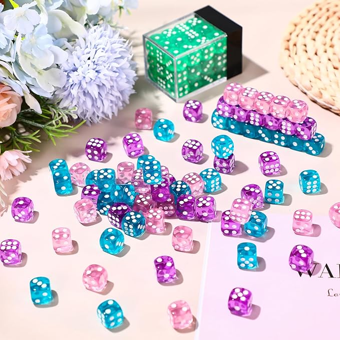 144 Pieces 12mm 6 Sided Mini Dice Set for School Classroom Table Games D6 Game Standard Dice with Portable Plastic Box for Teaching Math Learning(Translucent Color)