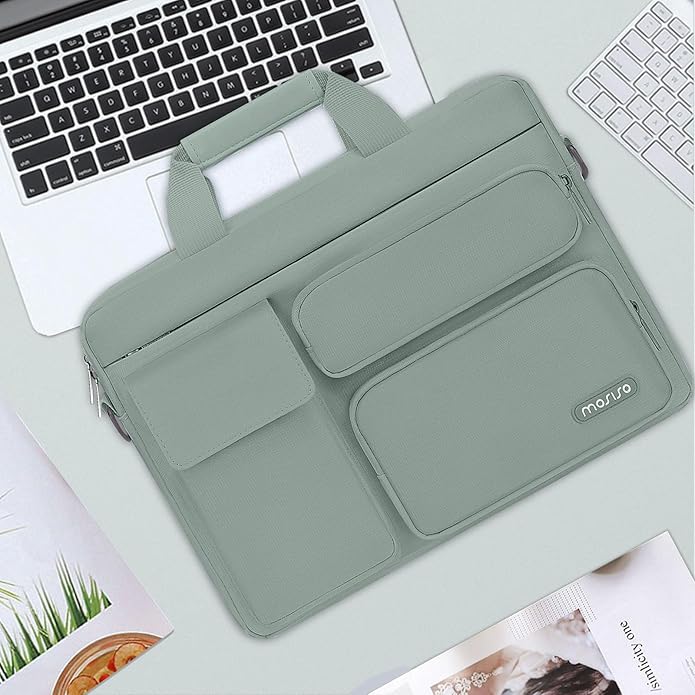 MOSISO Laptop Shoulder Bag, Computer Bag with 2 Raised&1 Flapover&1 Horizontal Pocket&Handle&Belt