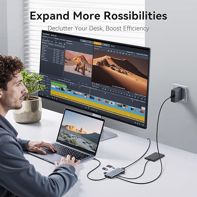USB C Hub Multiport Adapter for MacBook Pro/Air, 9 in 1 USB C Dongle Dock Mac HDMI Adapter Compatible for iPad Pro, iMac, Dell XPS, Thinkpad(4K@60Hz HDMI, SD/TF Card Reader, 100W PD, 5 USB Ports)