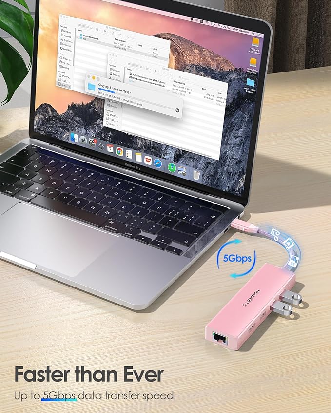 LENTION USB C Hub with Gigabit Ethernet Adapter, 4K HDMI, 3 USB 3.0 Port for 2024-2016 MacBook Pro 13/14/15/16, New Mac Air & Surface, Chromebook, More, Stable Driver Certified (CB-C25, Rose Gold)