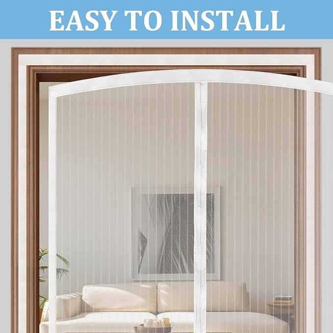 Magnetic Screen Door - Self Sealing, Heavy Duty, Hands Free Mesh Partition Keeps Bugs Out Let Breeze in- Pet and Kid Friendly - Keep Open Feature (White, Fit Door Size 36 x 80 Inch)