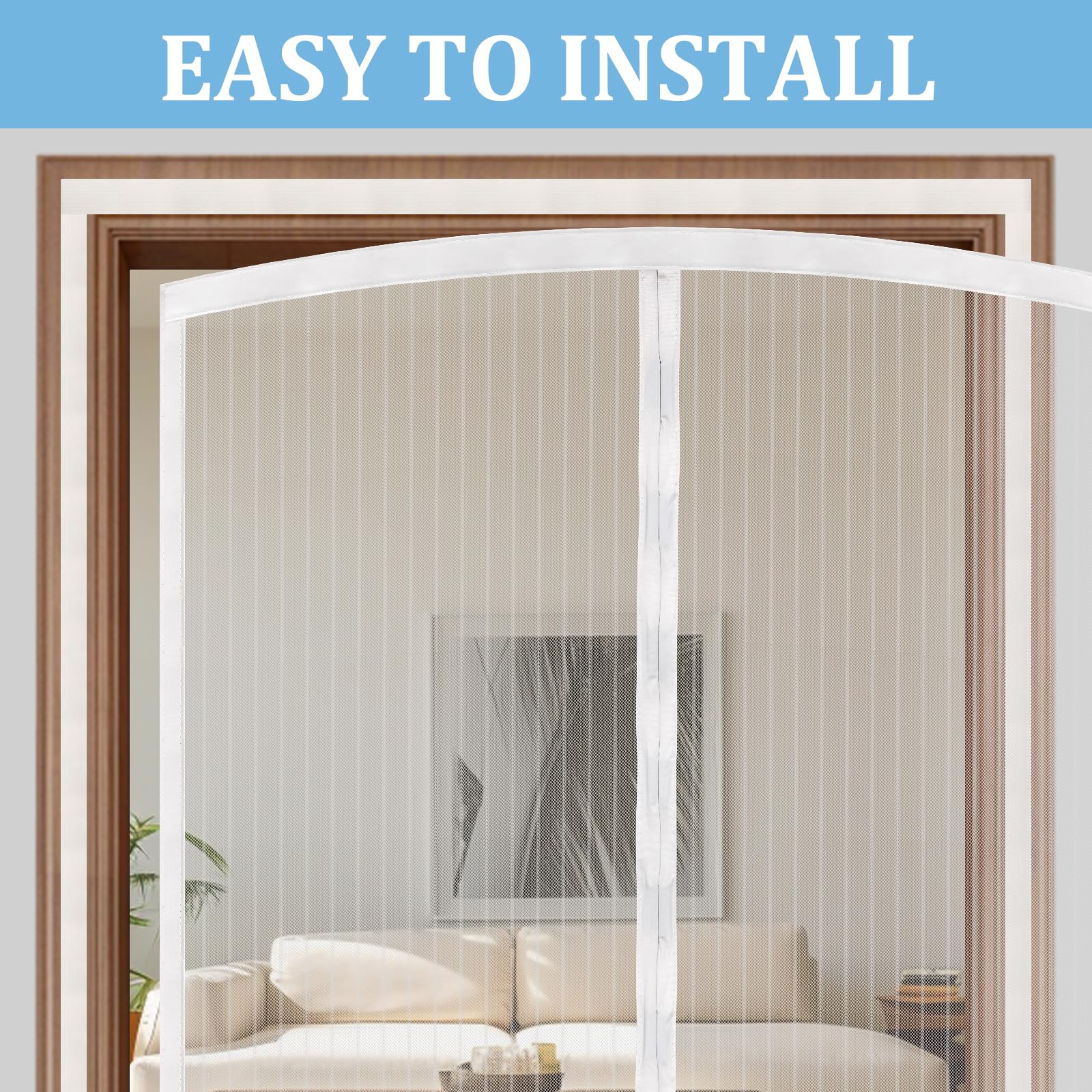 Amzjjle Magnetic Screen Door - Self Sealing, Heavy Duty, Hands Free Mesh Partition Keeps Bugs Out Let Breeze in- Pet and Kid Friendly - Keep Open Feature (White, Fit Door Size 34 x 80 Inch)