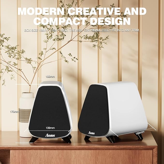AS31 Active Bookshelf Speakers Bluetooth -2.0 Powered Speaker Stereo Computer Speakers for Desktop pc ，Monitor Speakers 80WRMS/3inch Bass RCA/Optic Inputs, Wooden Compact (Violet)