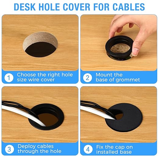 Desk Grommet 1-1/2" (38 mm), Desk Cord Hole Cover, Cable Grommet ABS Plastic, Desk Hole Grommet for Office and Home Table Cable, Detachable Cable Cord Organizer (Black 8 Pcs)
