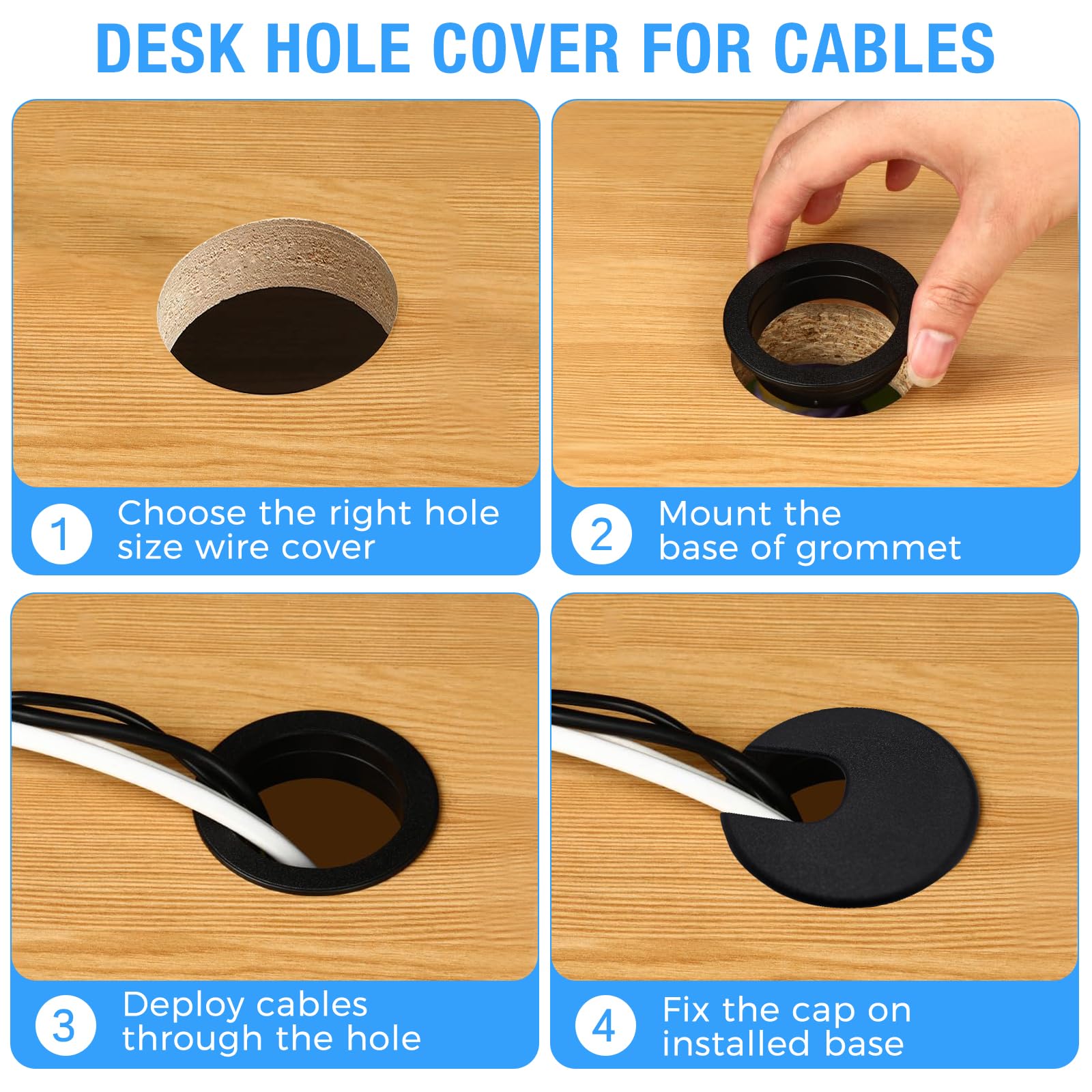 BOPOREAE 8 Pcs Desk Grommet 1-1/2" (38 mm), Desk Cord Hole Cover