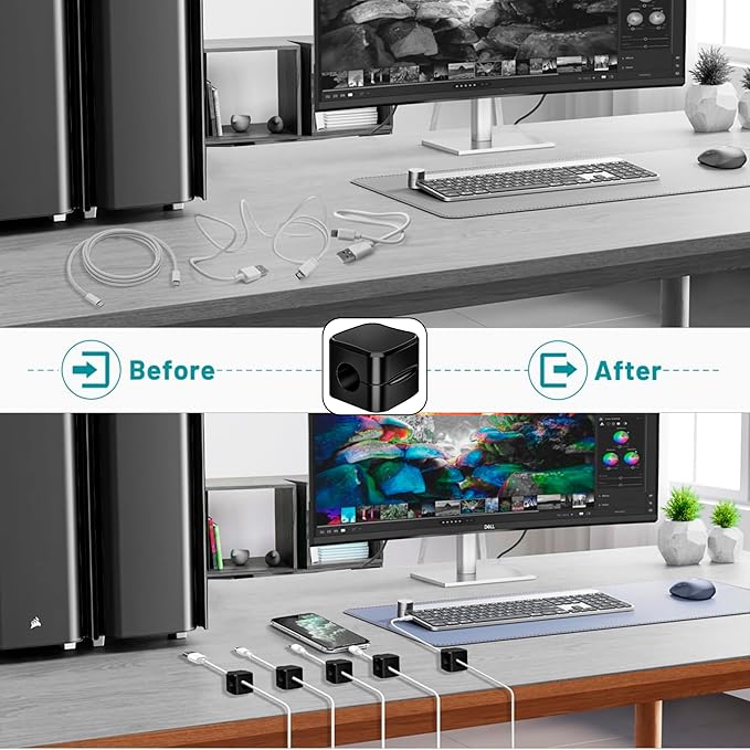 SaiTech IT Pack of 8 Magnetic Cable Clips, Cord Organizer Holder, for Desk Cable Management, Adhesive Wire Keeper for Car, Office Home Desktop, Wall, Night Table-Black