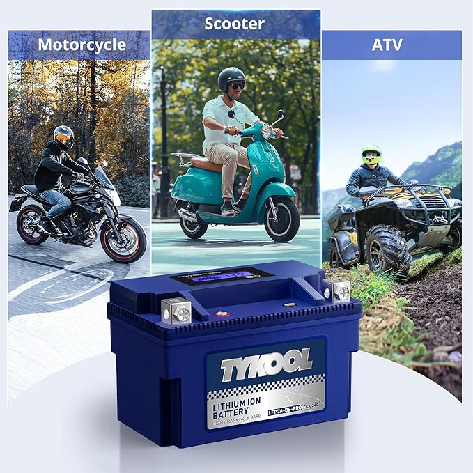 TYKOOL YTX7A-BS -Pro 12.8V 4Ah 240CCA High Performance Lithium Powersports Battery with Smart BMS, Compatible Motorcycle, Scooter,ATV, UTV, Snowmobiles,4 Wheeler, Lawn Mower, and Generator Battery