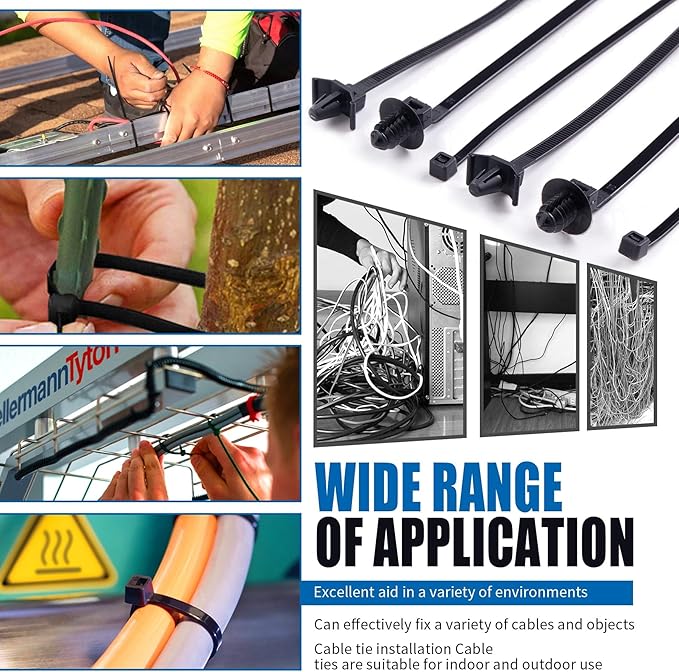 150pcs Push Mount Cable Zip Tie with Car Wire Loom Routing Clips for Cars Boat Trailer UTV Jeep Wrangler Engine Bay Self Locking Straps，Universal.