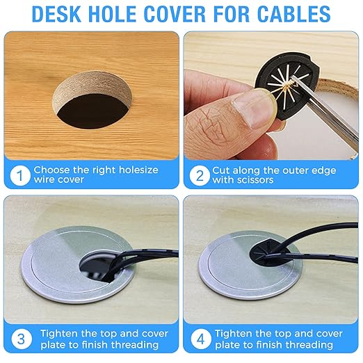 Desk Grommet 2" (50 mm), Desk Cord Hole Cover, Cable Grommet ABS Plastic, Desk Hole Grommet for Office and Home Table Cable, Detachable Cable Cord Organizer (Silver Sand 8 Pcs)