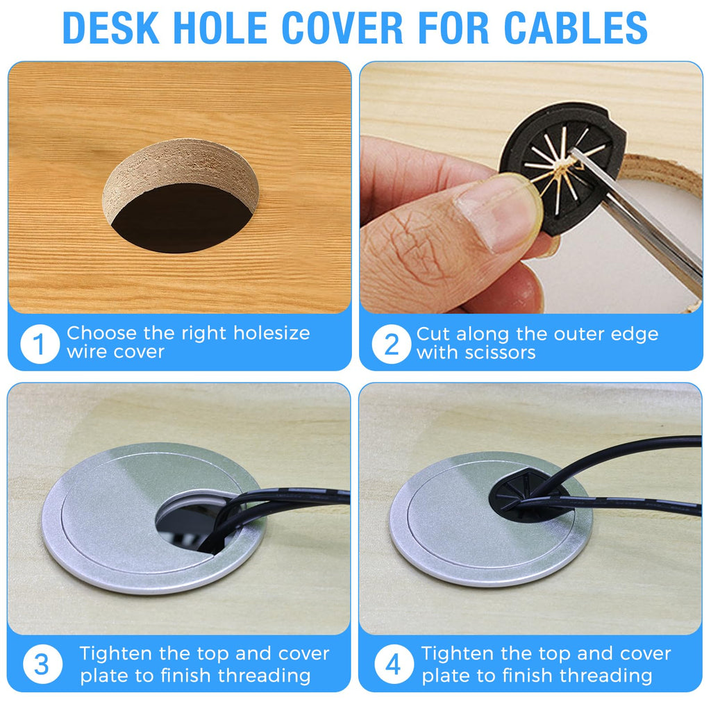 BOPOREAE Desk Grommet 2" (50 mm), Desk Cord Hole Cover, Cable Grommet ABS Plastic, Desk Hole Grommet for Office and Home Table Cable, Detachable Cable Cord Organizer (Silver Sand 8 Pcs)