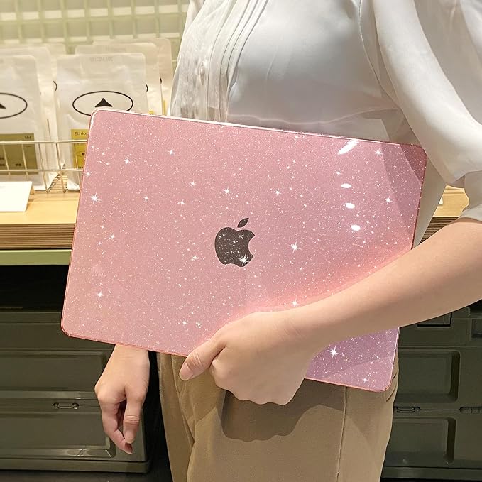 MEEgoodo Case for MacBook Air 13 inch 2021 2020 2019 2018 Released A2337 M1 A2179 A1932 with Touch ID, Thin Soft PC Hard Shell with Keyboard Cover Compatible with MacBook Air Case 13.3, Glitter Pink