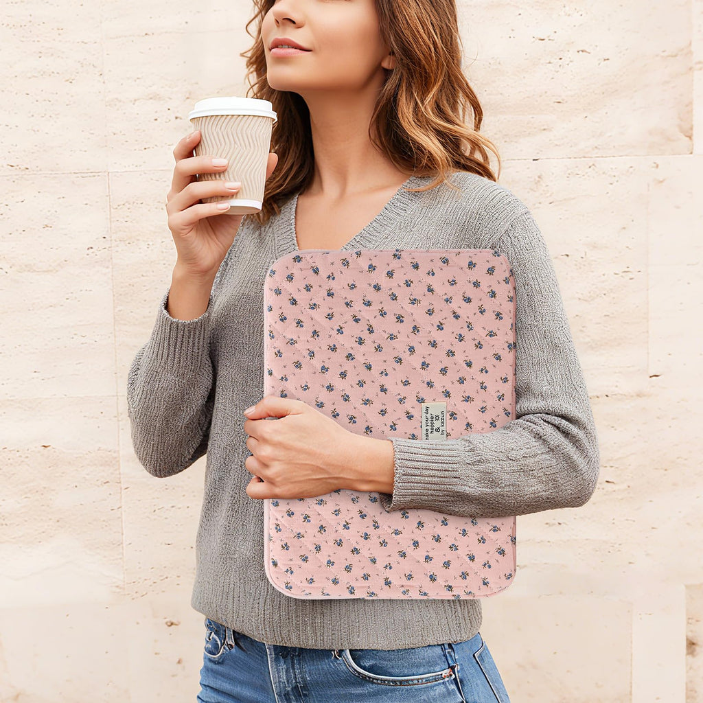 Puffy Laptop Sleeve 13-15.6 Inch Cute Quilted Laptop Protective Case Padded Floral Computer Sleeve for MacBook (A-Dark Pink, 15 Inch)