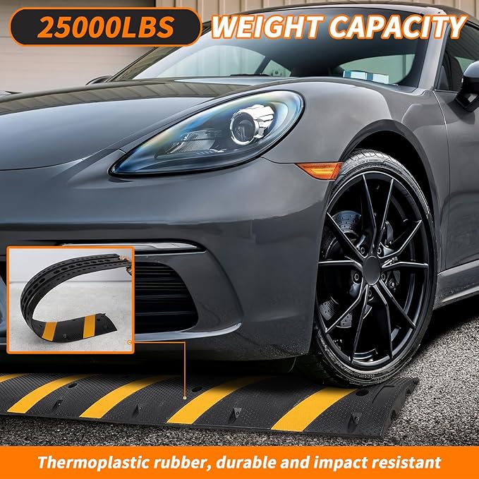 Heavy Duty Speed Bumps for Driveway, 2 Pack 6Ft Rubber Speed Bumps, 2 Channel Modular Traffic Speed Bump Hump Cable Protector Ramps for Asphalt Concrete Gravel Driveway Road with 6 Bolt Spikes