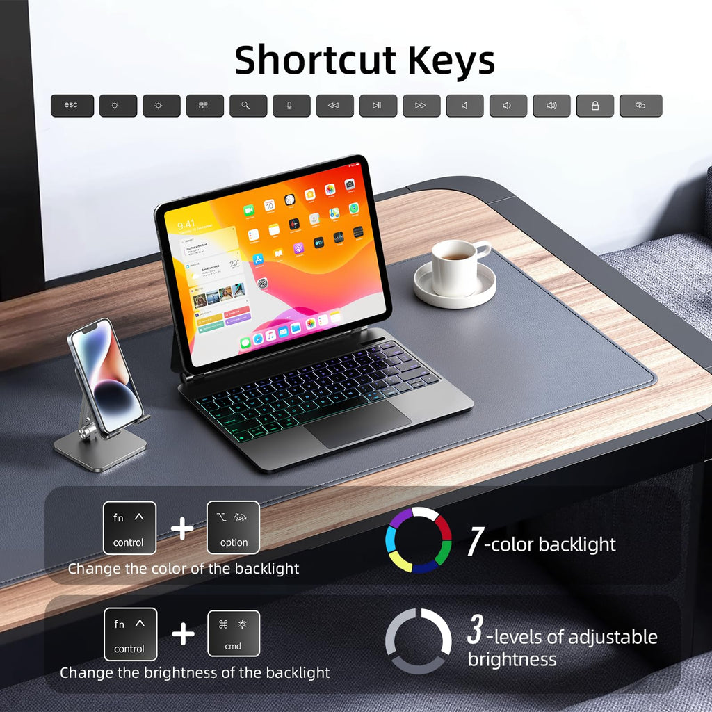 CSZZACME for iPad Air 13 inch case Keyboard M4/M3/M2(2026,2025,2024),Magic Keyboard for iPad Pro 12.9 (6th,5th,4th,3rd Gen),Magnetic Attach,Multi-Gesture Trackpad,7-Color Backlit,Shortcut Keys,Black