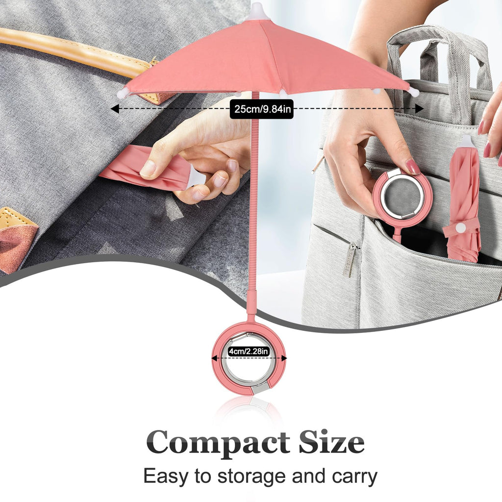 Magnetic Umbrella Phone Stand for Sun Protection,Adjustable Sun Shade Shield for iPhone 16/15/14/13/12 Pro Max,Samsung & Google,Detachable Ring Stand,Heat-Resistant Design,Car Mount Compatible, Pink