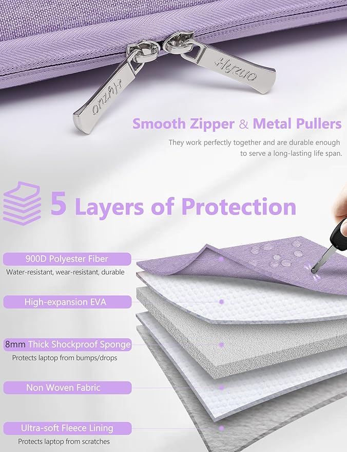HYZUO 14-15 Inch Laptop Sleeve Bag for MacBook Air 15 M4 M3 M2, MacBook Pro 15, 15" Surface Laptop, XPS 14/15 Plus, Portable NoteBook Case for 14" HP Dell Lenovo ThinkPad Asus, Lilac Purple