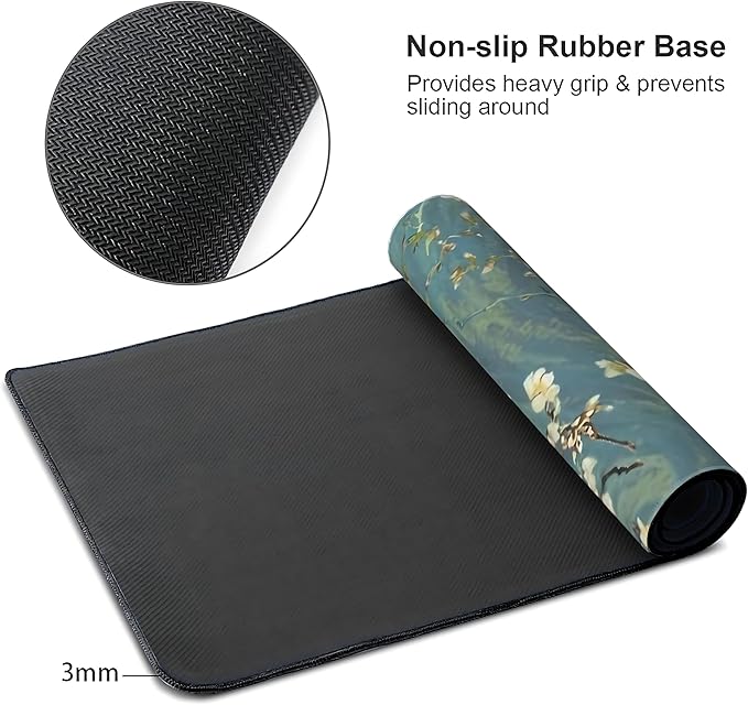 Almond Blossoms Large Mouse Pad,Gaming Keyboard Desk Pad,Extended Mouse Mat Non-Slip Rubber Base with Stitched Edges for Office Game Home XXL 35.4"x15.7"