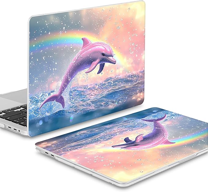 Mektron Case for MacBook Pro 16 Inch A2141 Cover 2019 Release 16" with Liquid Retina Display/Touch ID, Plastic Hard Shell with Keyboard Skin & Screen Protector & Dust Plug, Jumping Dolphin