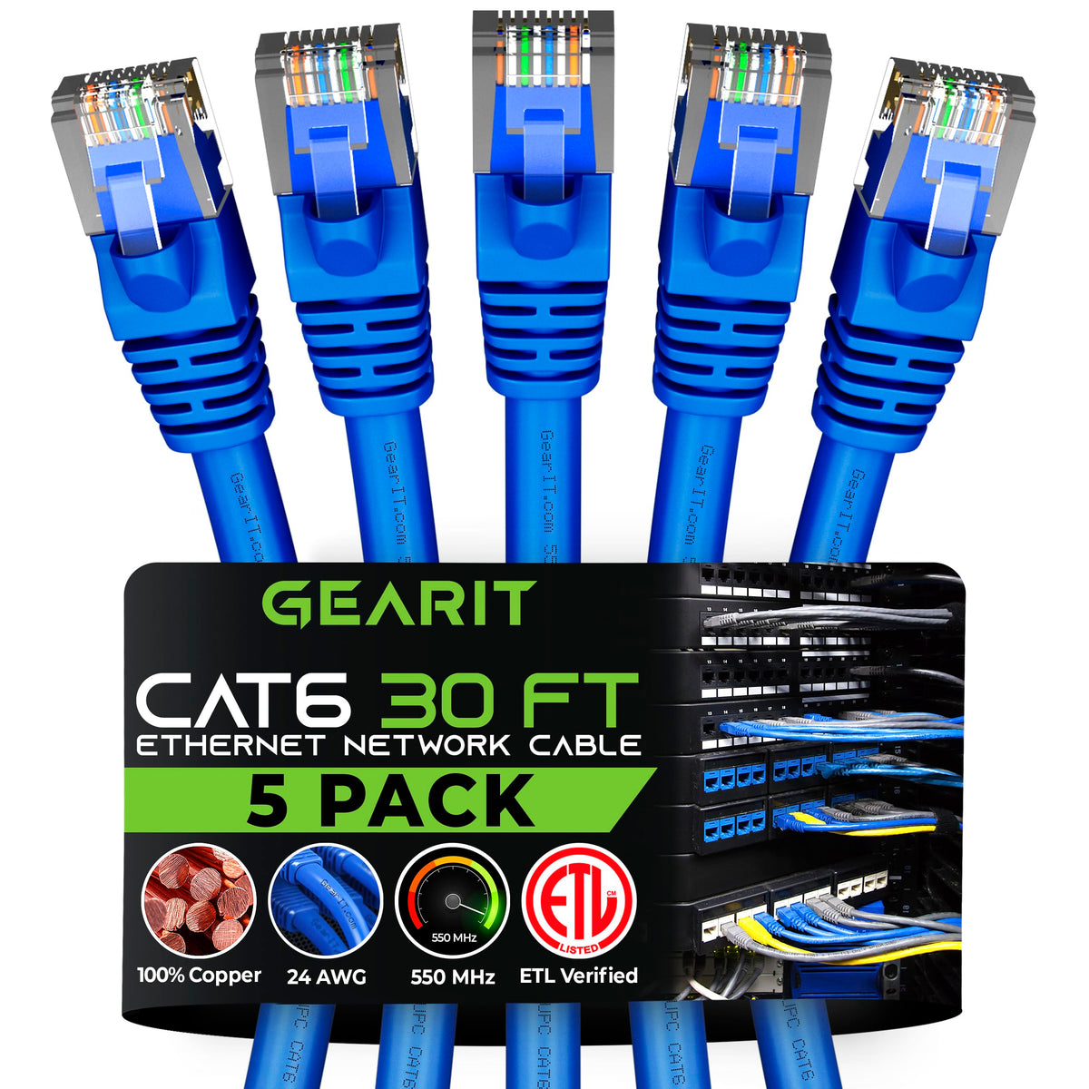 GEARit Cat6 Patch Cables Cat 6 Ethernet Cable 3 ft 5-Pack Black
