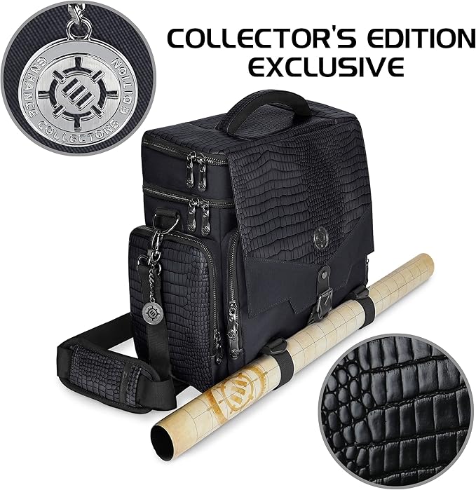 ENHANCE Collector's Edition RPG Adventurer's DND Bag - Dragon Hide Exterior Travel RPG Bag with Tabletop Miniatures Storage Vault, Mat Holder, DND Dice & Token Pockets, Fits 4-8 Books (Dragon Black)