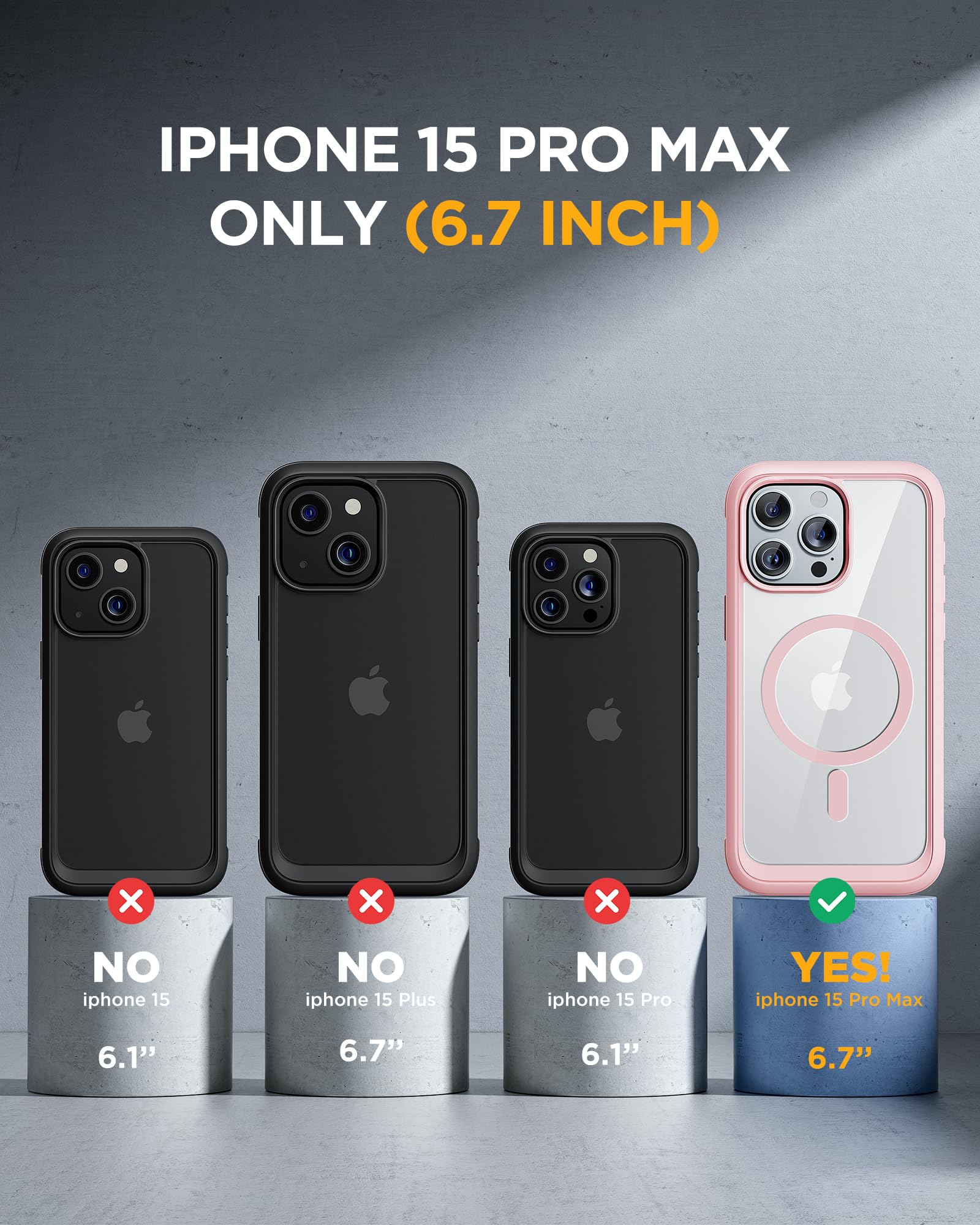 Miracase Magnetic for iPhone 15 Pro Max Case 6.7'' [Compatible with Magsafe] Full-Body Military Drop Proof for iPhone 15 ProMax Case with Built-in 9H Tempered Glass Screen Protector,Pink