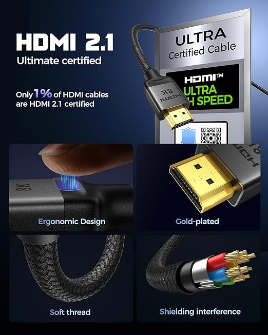 Silkland 10K 8K HDMI 2.1 Cable 2-Pack 3.3FT, Certified Ultra High Speed HDMI 2.1 Cable [8K@60Hz, 4K@120Hz] eARC/ARC, Dolby Atmos Vision, 48Gbps, HDR, HDCP Compatible for Samsung/Vizio/SoundBar/BluRay