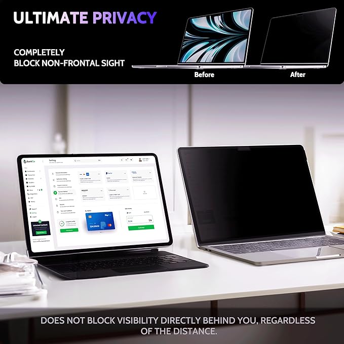 Privacy Screen for MacBook Pro 16 Inch (2021-2024, M1, M2, M3, M4), MagicSuction™ Removable Anti Spy Black Protector, Glare Blue Light Filter for Mac Laptop Computer